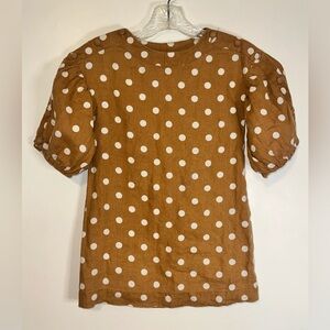Zara Girls Linen Dot Tunic Size 7 122CM Brown White Lightweight Button Up‎ Arms